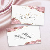 Blush Pink Agaat Script Monogram Gold Glitter Visitekaartje