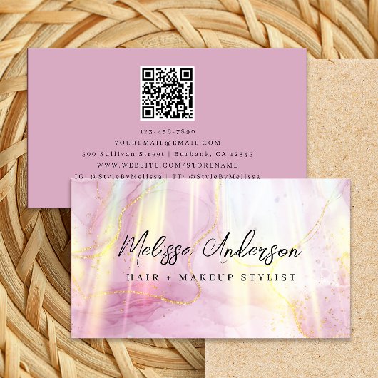 Blush Pink Agaat Stone Luxe QR Code Visitekaartje