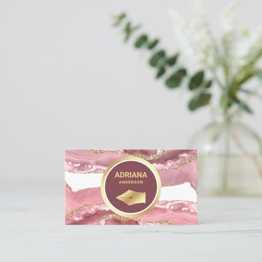 Blush Pink Agate Advocate Gold Pen Nib Visitekaartje (Staand voorkant)