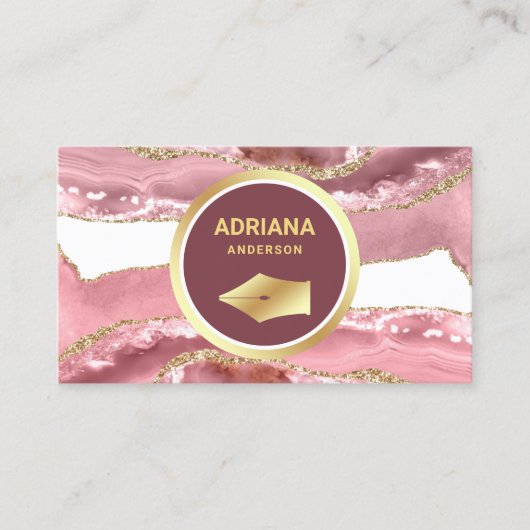 Blush Pink Agate Advocate Gold Pen Nib Visitekaartje (Voorkant)