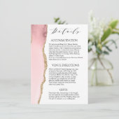  Blush Pink Agate Modern bruiloft details Informatiekaartje (Staand voorkant)