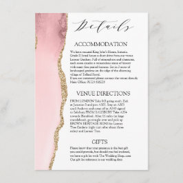  Blush Pink Agate Modern bruiloft details Informatiekaartje