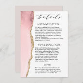  Blush Pink Agate Modern bruiloft details Informatiekaartje (Voorkant / Achterkant)