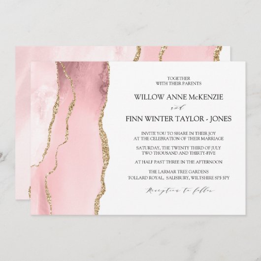  Blush Pink agate moderne bruiloft Kaart (Voorkant / Achterkant)