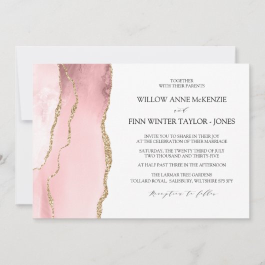 Blush Pink agate moderne bruiloft Kaart (Voorkant)