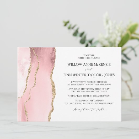 Blush Pink agate moderne bruiloft Kaart (Staand voorkant)