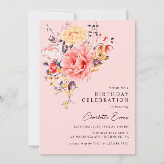 Blush Pink | Airy Floral Elke leeftijd Volwassen V Kaart (Voorkant)