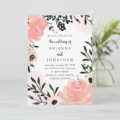 Blush Pink and Black Waterverf Floral | Weddenscha Kaart (Staand voorkant)