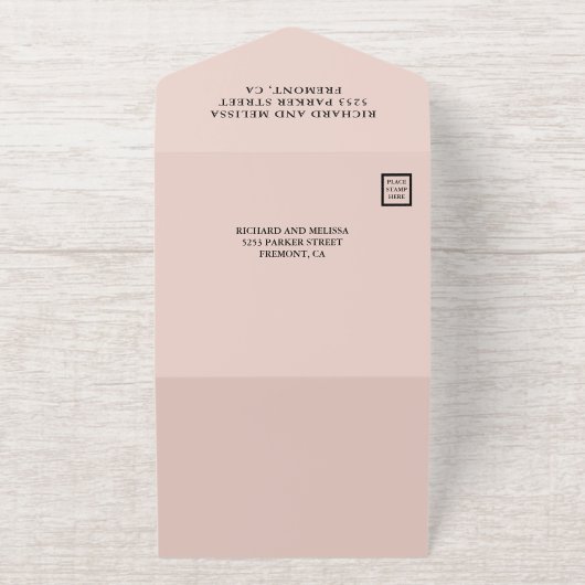 Blush Pink and Black Wedding All In One Uitnodiging (Buiten)