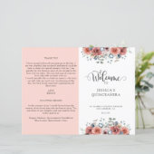 Blush Pink and Blue Floral Quinceanera Programme (Staand voorkant)