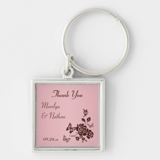Blush Pink and Brown Floral Premium Wedding Favor Sleutelhanger (Voorkant)