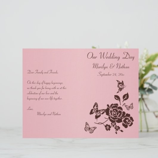 Blush Pink and Brown Floral Wedding Programme (Staand voorkant)