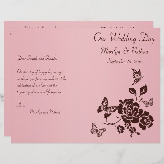 Blush Pink and Brown Floral Wedding Programme (Voorkant / Achterkant)