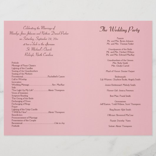 Blush Pink and Brown Floral Wedding Programme (Achterkant)