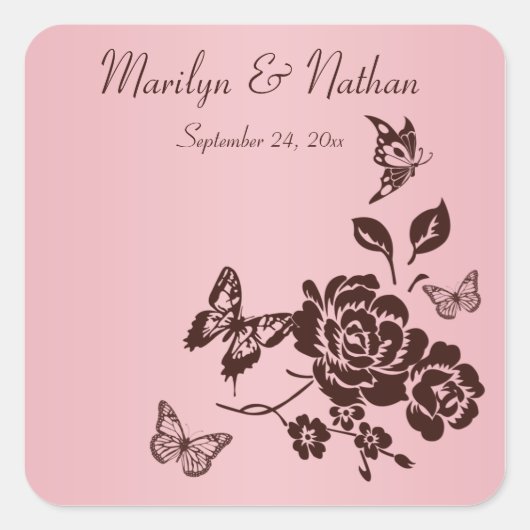 Blush Pink and Brown Flowers Butterflies Sticker (Voorkant)