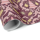 Blush Pink and Burgundy Baroque Christmas Pattern Cadeaupapier (Rol Hoek)