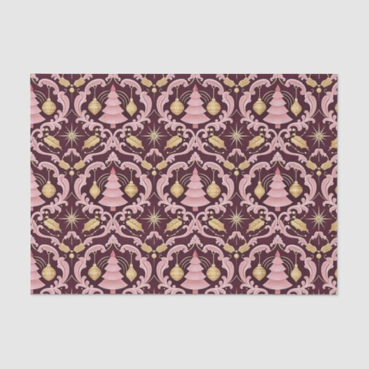 Blush Pink and Burgundy Baroque Christmas Pattern Tissuepapier (Voorkant)