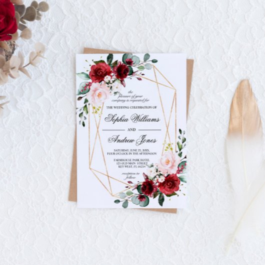 Blush Pink and Burgundy Roos Weddenschap Kaart