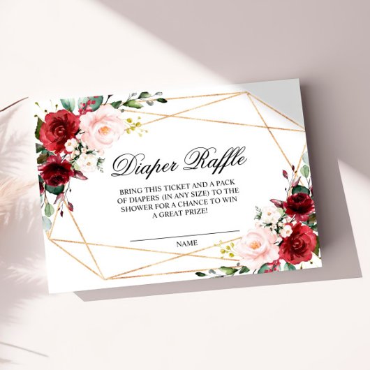 Blush Pink and Burgundy Rose Diaper Raffle Card Informatiekaartje