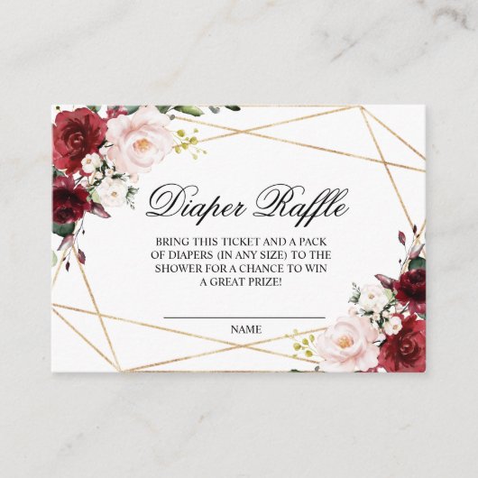 Blush Pink and Burgundy Rose Diaper Raffle Card Informatiekaartje (Voorkant)