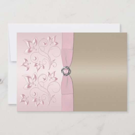 Blush Pink and Champagne Floral Invitation Kaart (Voorkant)