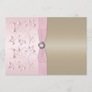 Blush Pink and Champagne Floral Invitation Kaart