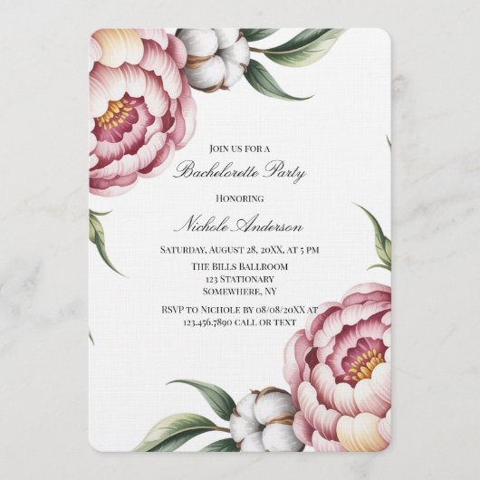 Blush Pink and Cotton Bachelorette Party Kaart (Voorkant)