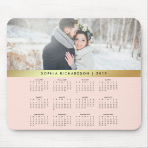 Blush Pink and Faux Gold 2019 Photo Calendar Muismat