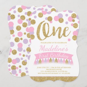 Blush Pink and Gold 1st Birthday Invitation Kaart