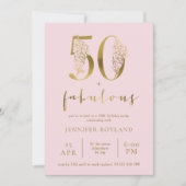 Blush Pink and Gold 50 and Fabulous Birthday Party Kaart (Voorkant)