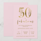 Blush Pink and Gold 50 and Fabulous Birthday Party Kaart (Voorkant / Achterkant)