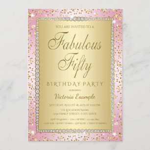 Blush Pink and Gold 50th Birthday Party Invitation Kaart