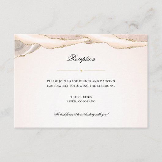 Blush Pink and Gold Agate Wedding Reception Informatiekaartje (Voorkant)