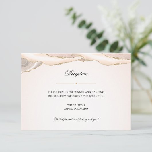 Blush Pink and Gold Agate Wedding Reception Informatiekaartje (Staand voorkant)
