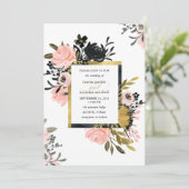 Blush Pink and Gold and Black Floral Wedding Kaart (Staand voorkant)
