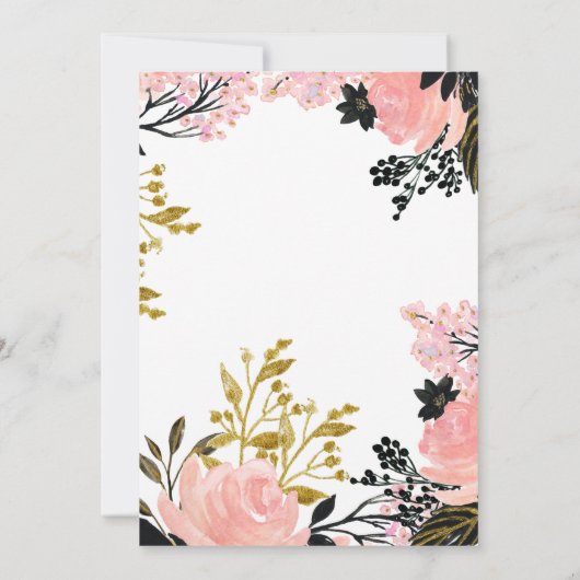 Blush Pink and Gold and Black Floral Wedding Kaart (Achterkant)