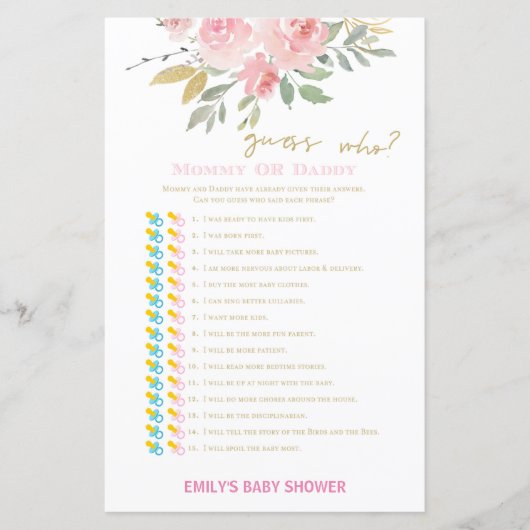 Blush Pink and Gold Baby shower Game PRINED (Voorkant)