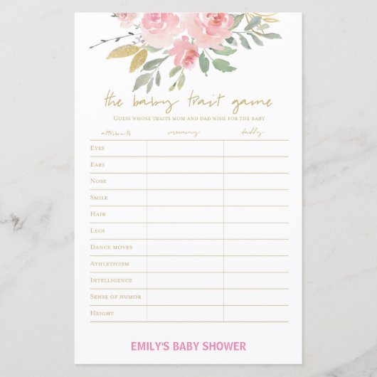 Blush Pink and Gold Baby shower Game PRINED (Voorkant)