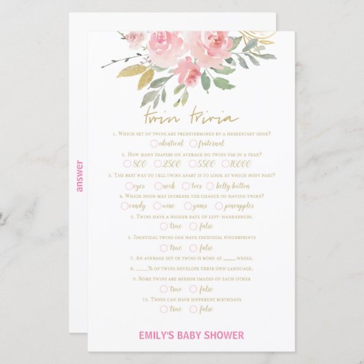 Blush Pink and Gold Baby shower Game PRINED (Voorkant / Achterkant)