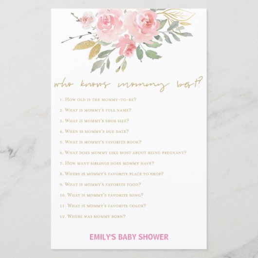 Blush Pink and Gold Baby shower Game PRINED (Voorkant)