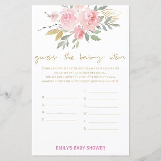 Blush Pink and Gold Baby shower Game PRINED (Voorkant)