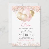 Blush Pink and Gold Birthday Party Invitation Kaart (Voorkant)