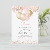 Blush Pink and Gold Birthday Party Invitation Kaart (Staand voorkant)