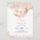 Blush Pink and Gold Birthday Party Invitation Kaart (Voorkant / Achterkant)