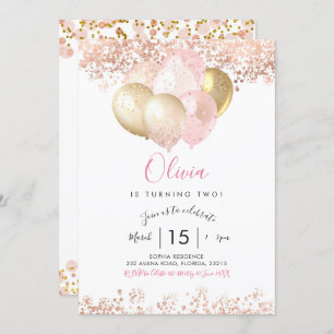 Blush Pink and Gold Birthday Party Invitation Kaart