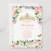 Blush Pink and Gold Butterfly Mis Quince Kaart (Voorkant)