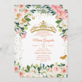 Blush Pink and Gold Butterfly Mis Quince Kaart (Voorkant / Achterkant)