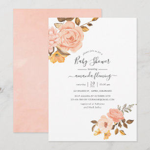 Blush Pink and Gold Floral Baby shower Kaart