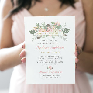 Blush Pink and Gold Floral Boho Bridal Luncheon Kaart