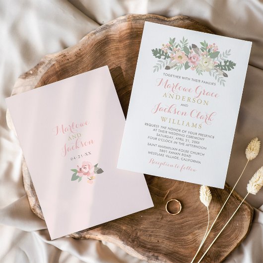 Blush Pink and Gold Floral Boho Wedding Kaart